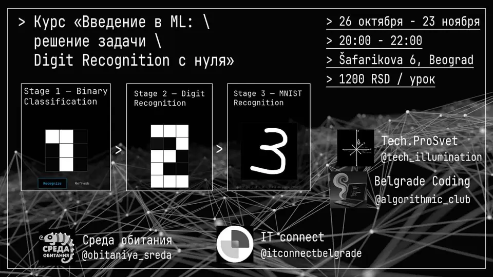 Введение в машинное обучение: решение задачи Digit Recognition с нуля, пн, 26 октября, 20:00